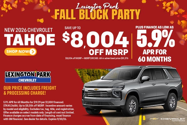 2026 Tahoe: 5.9% APR or $8,004 off MSRP