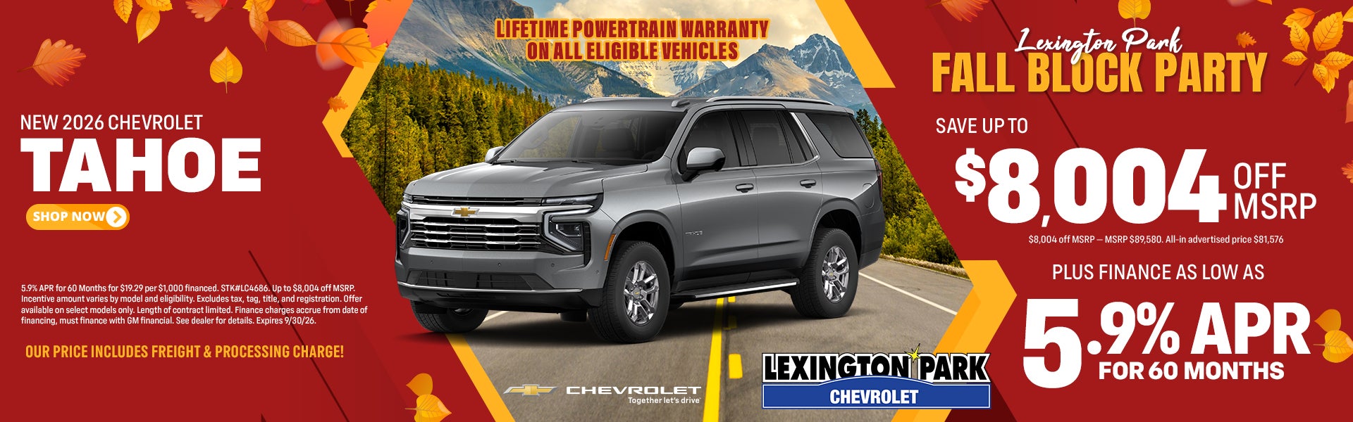 2026 Tahoe: 5.9% APR or $8,004 off MSRP